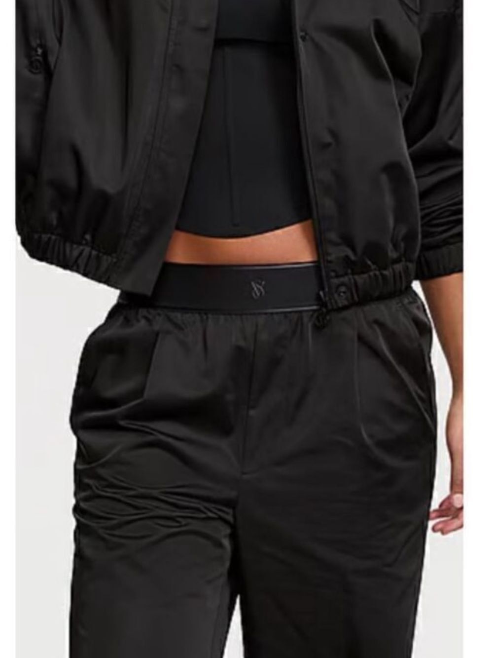 🔥Victoria’s Secret Lux Glossy black elastic waist, super soft wide leg pants wi
